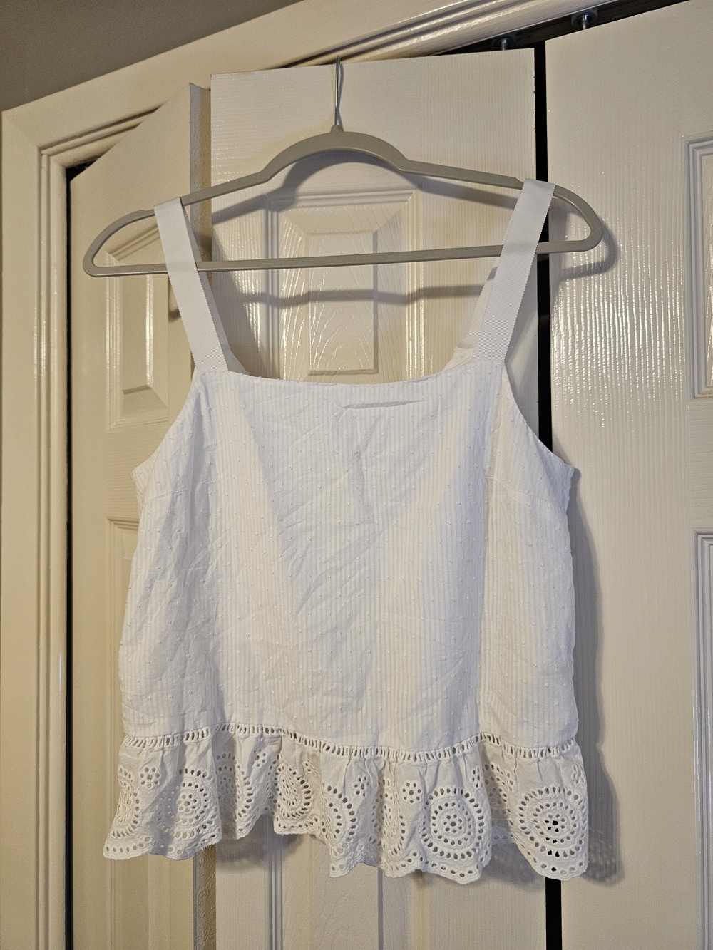 J. Crew White Eyelet Hem Square Neck Camisole